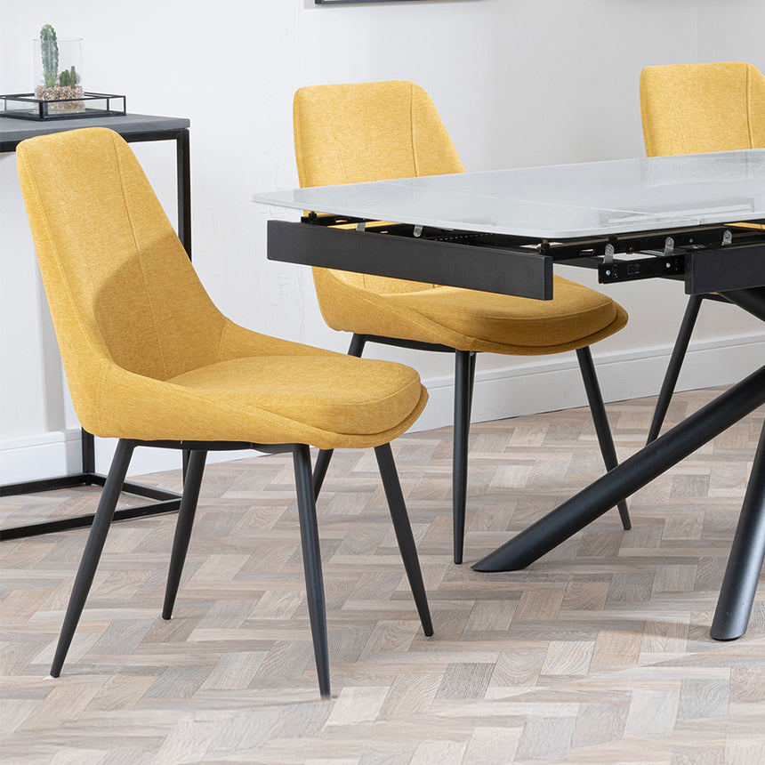 Beverly Grey Ceramic Extending Dining Set - Rovereto Fabric Dining Chair