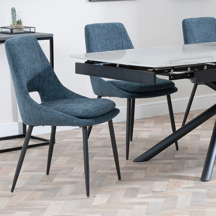 Beverly Grey Ceramic Extending Dining Set - Stansbury Fabric Dining Chair
