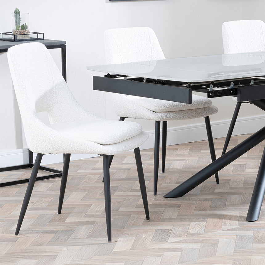 Beverly Grey Ceramic Extending Dining Set - Stansbury Fabric Dining Chair