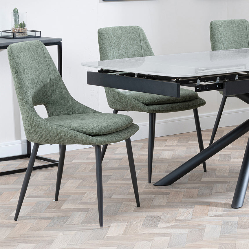 Beverly Grey Ceramic Extending Dining Set - Stansbury Fabric Dining Chair