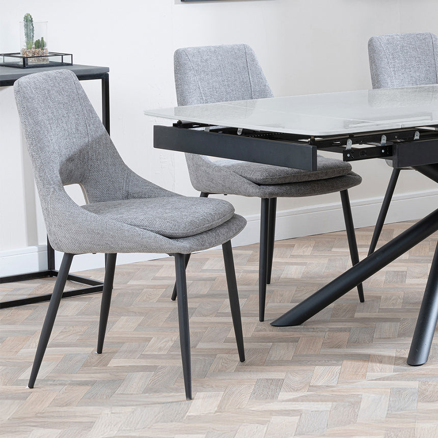Beverly Grey Ceramic Extending Dining Set - Stansbury Fabric Dining Chair