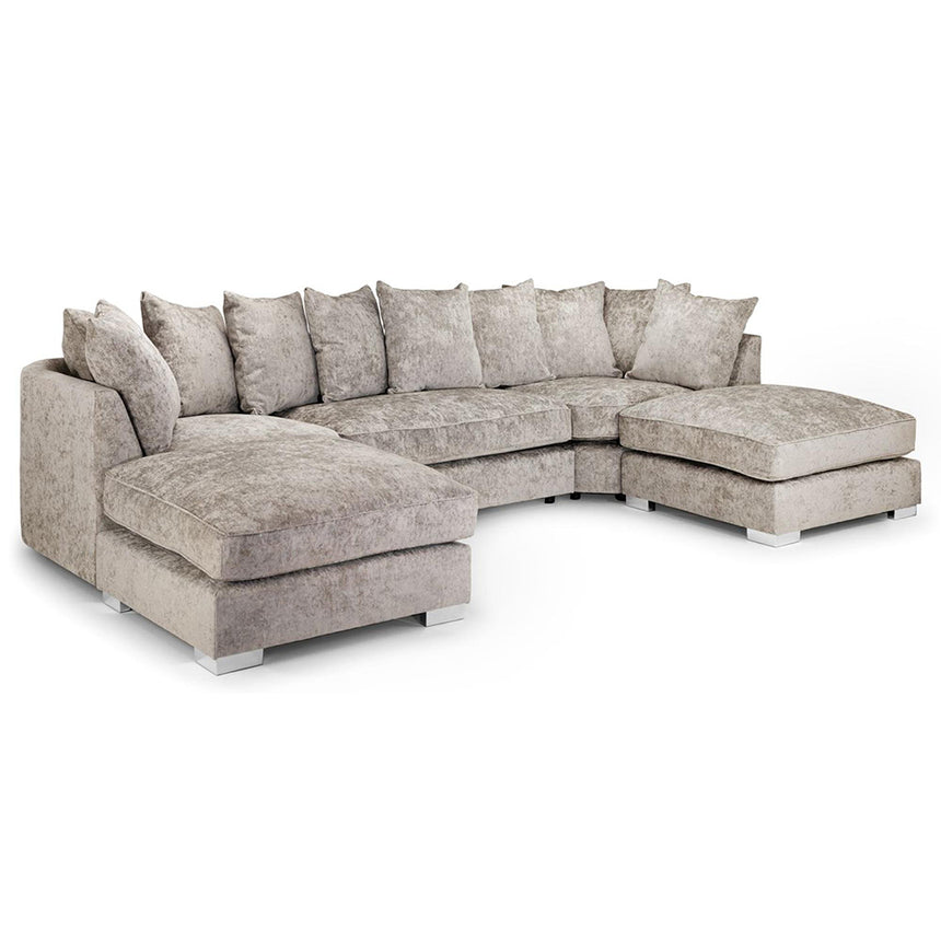 Bilbury Scatterback Truffle Velvet Fabric U Shape Corner Sofa Suite