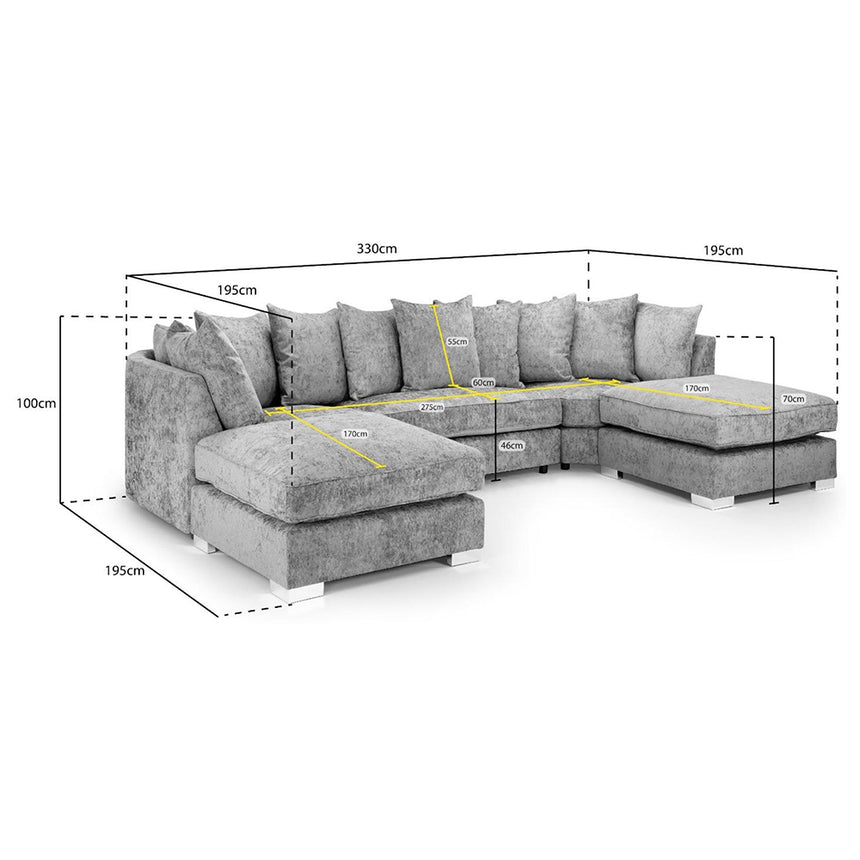 Bilbury Scatterback Truffle Velvet Fabric U Shape Corner Sofa Suite