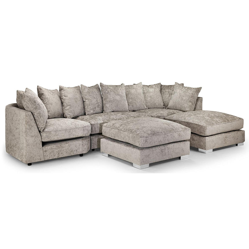 Bilbury Scatterback Truffle Velvet Fabric U Shape Corner Sofa Suite