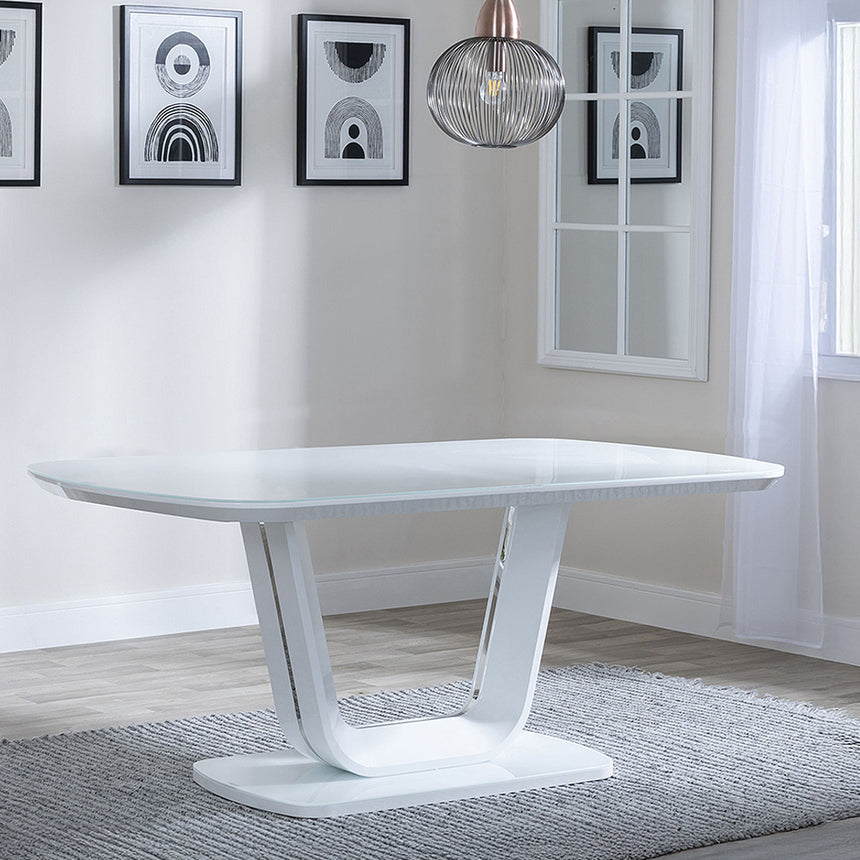 Bloomsbury 6 Seater White Glass Dining Table with V Base - 180cm