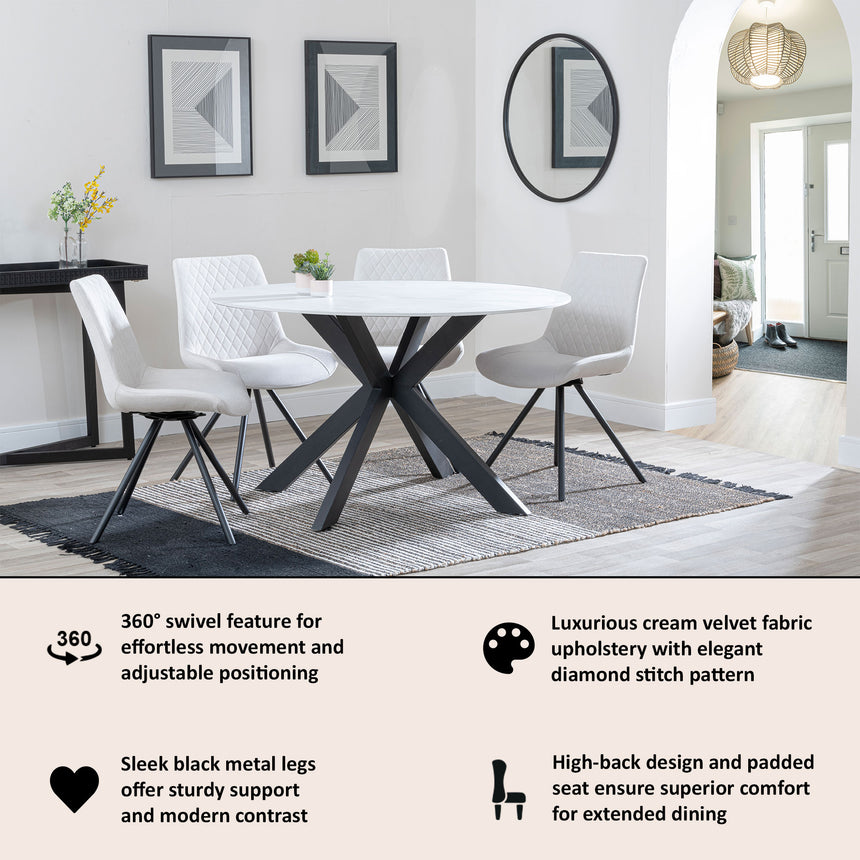 Messina Fabric Swivel Dining Chair with Black Legs