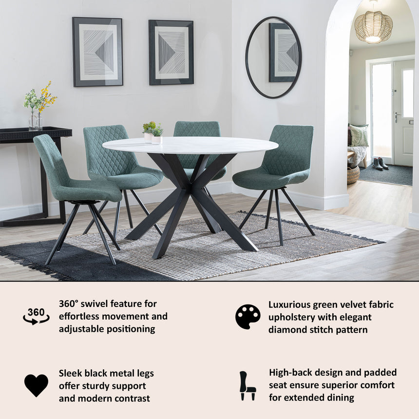 Messina Fabric Swivel Dining Chair with Black Legs