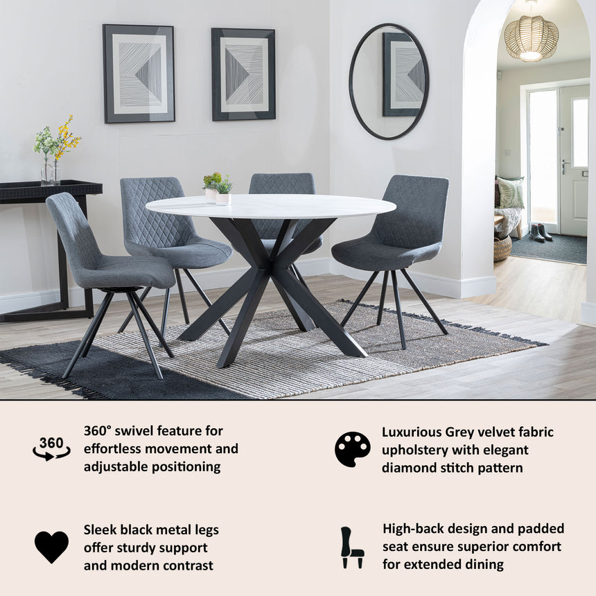 Messina Fabric Swivel Dining Chair with Black Legs