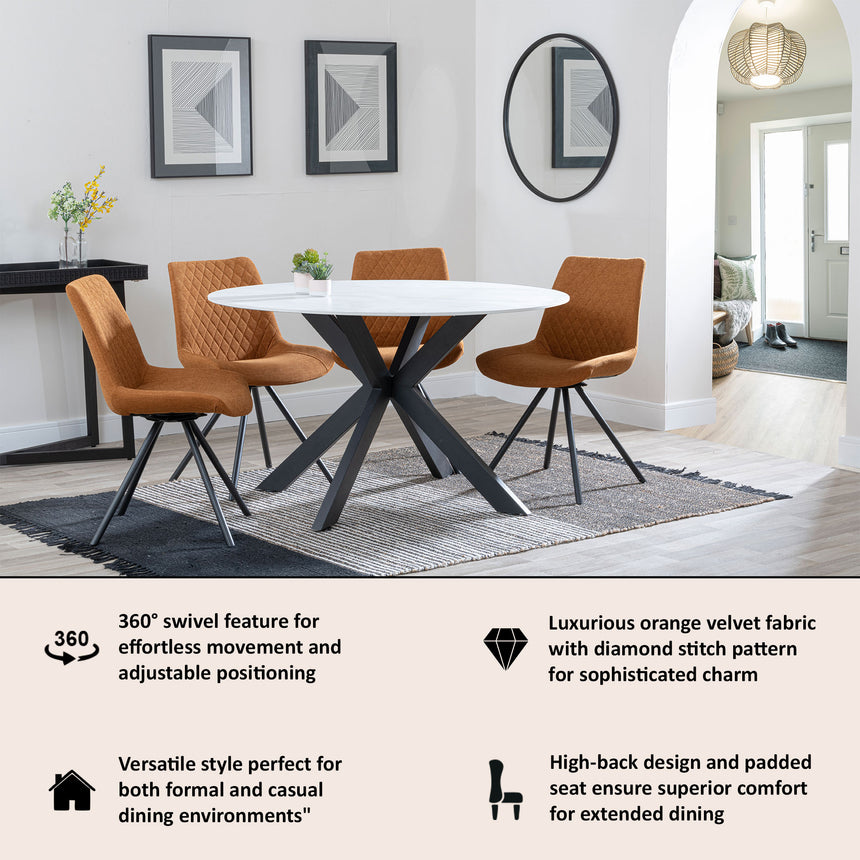 Messina Fabric Swivel Dining Chair with Black Legs