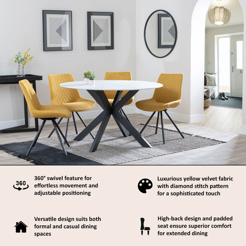 Messina Fabric Swivel Dining Chair with Black Legs