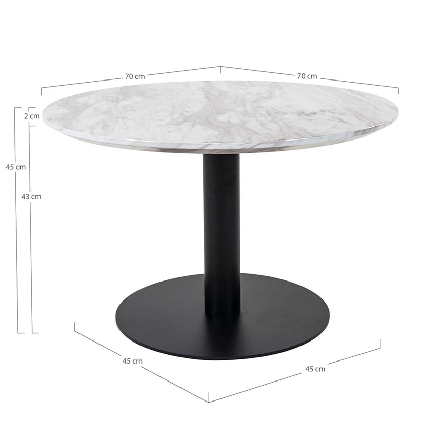 Bolzano Coffee Table - Round - White Marble Effect - Black Base