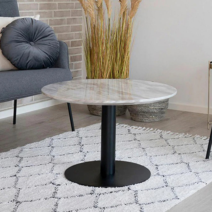 Bolzano White Marble Round Coffee Table with Black Base