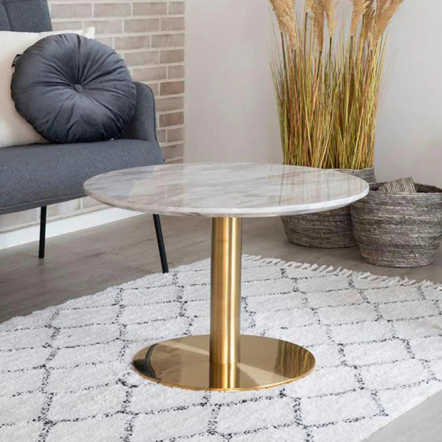 Bolzano White Marble Round Coffee Table with Gold Base