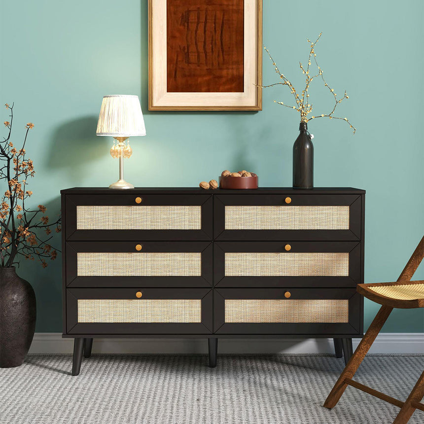 Brittany Woven Rattan 6 Drawer Wide Chest