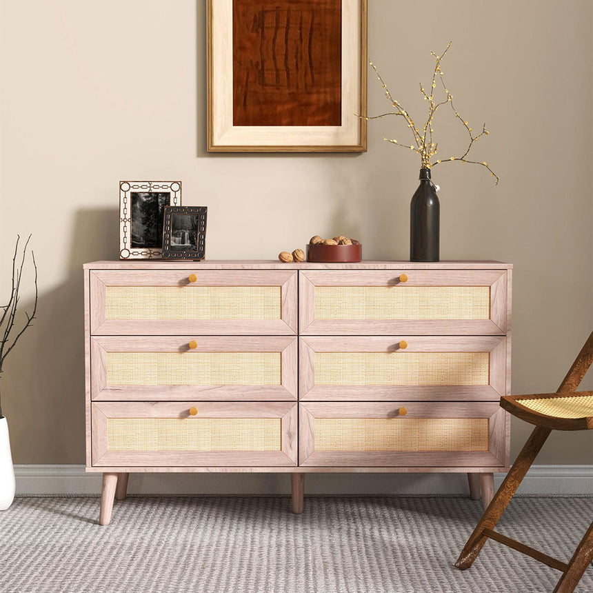 Brittany Woven Rattan 6 Drawer Wide Chest