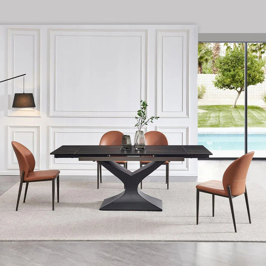 Bronte Black Ceramic Extending Dining Table with Black Pedastal Base