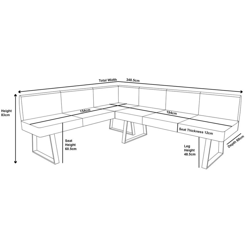 Bronx Corner Dining Bench - Dark Grey Fabric - LHF