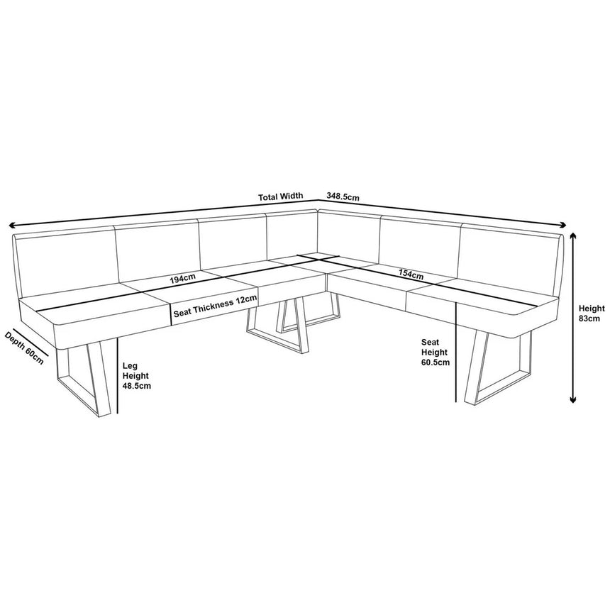 Bronx Corner Dining Bench - Dark Grey Fabric - RHF