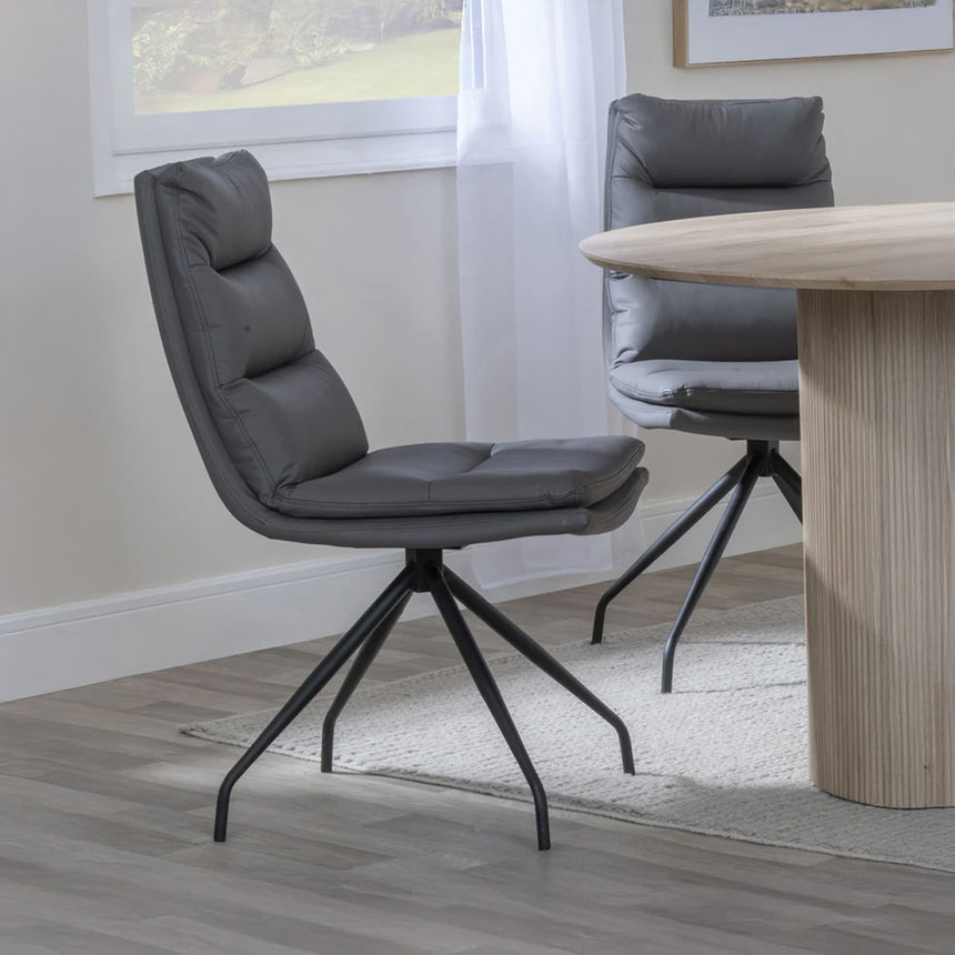 Tuscany Leather Swivel Dining Chair with Black Legs