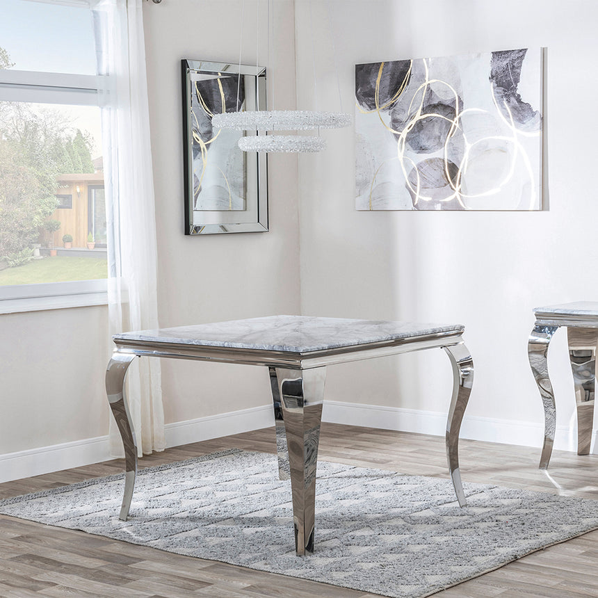 Matera 4 Seater Grey Marble and Chrome Square Dining Table - 100cm