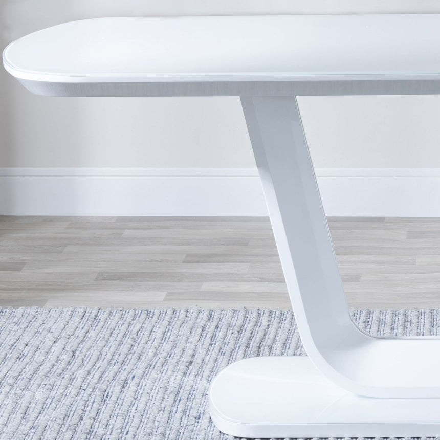 Bloomsbury 6 Seater White Glass Dining Table with V Base - 180cm