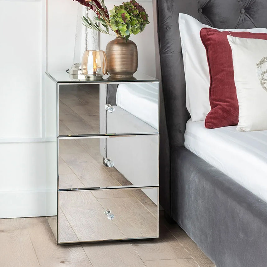 Messina Mirrored 3 Drawer Bedside Cabinet