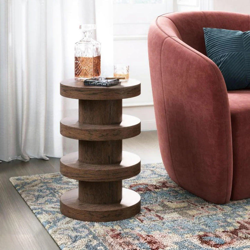 California Dark Oak Bobbin Round Side Table