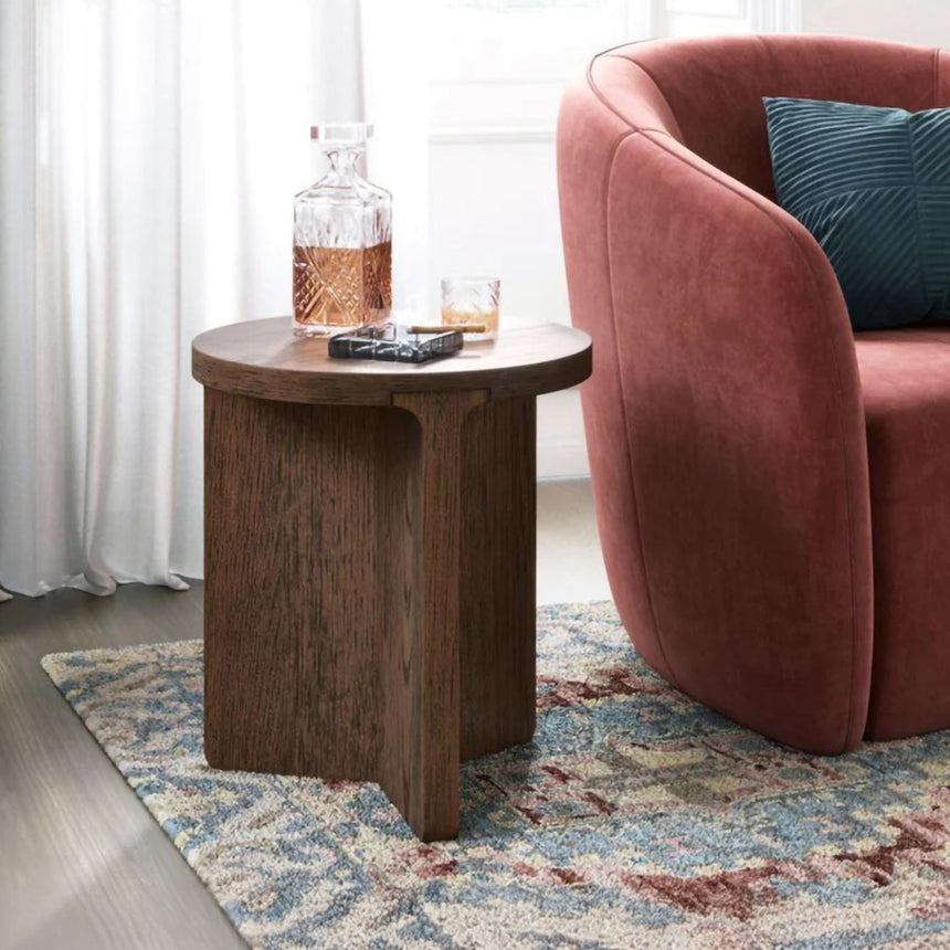 California Dark Oak Round Side Table