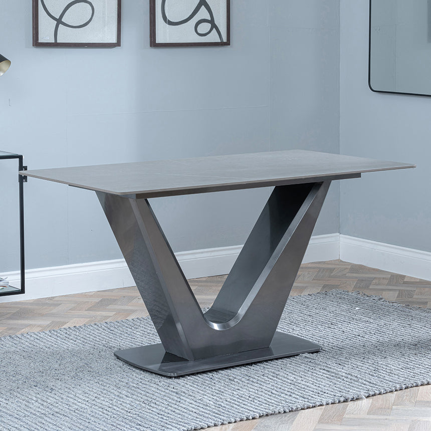 Janice 4 Seater Grey Ceramic Dining Table with V Base - 140cm