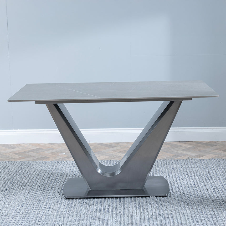 Janice 4 Seater Grey Ceramic Dining Table with V Base - 140cm