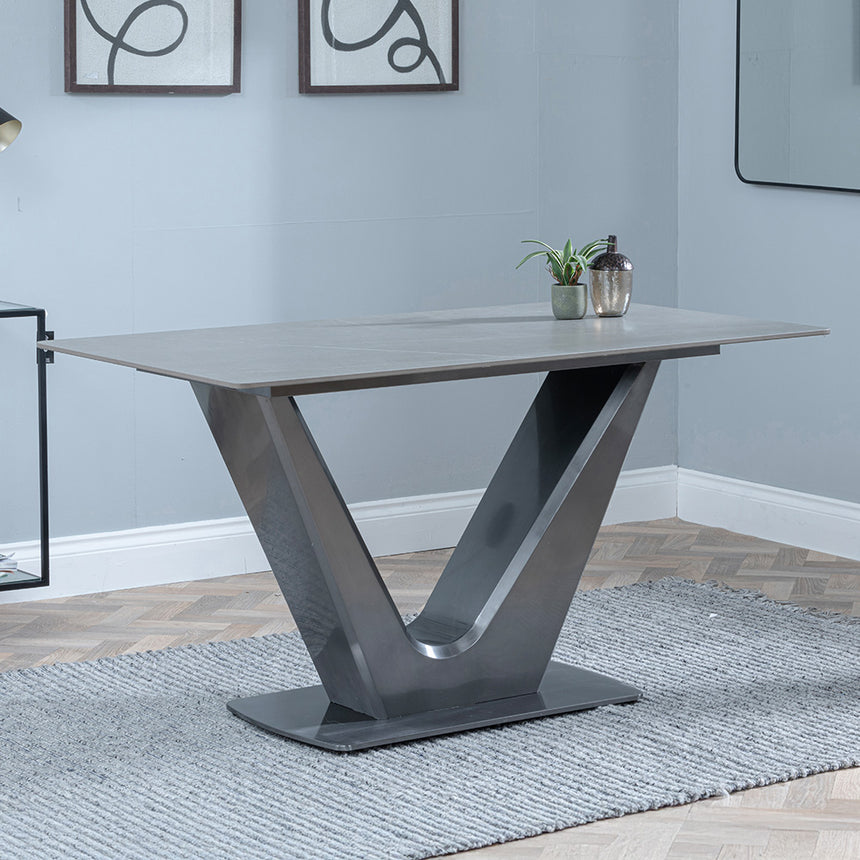 Janice 4 Seater Grey Ceramic Dining Table with V Base - 140cm