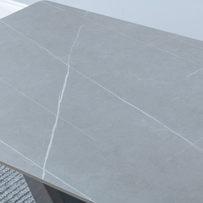 Janice 4 Seater Grey Ceramic Dining Table with V Base - 140cm