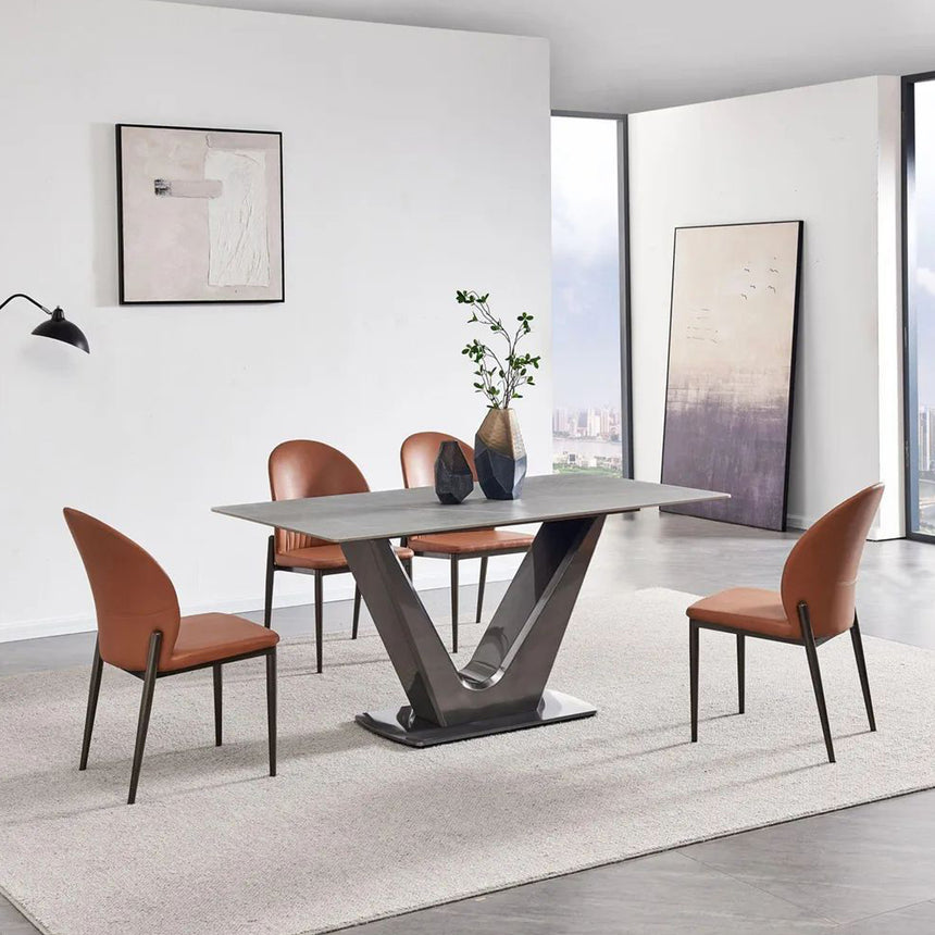 Janice 4 Seater Grey Ceramic Dining Table with V Base - 140cm