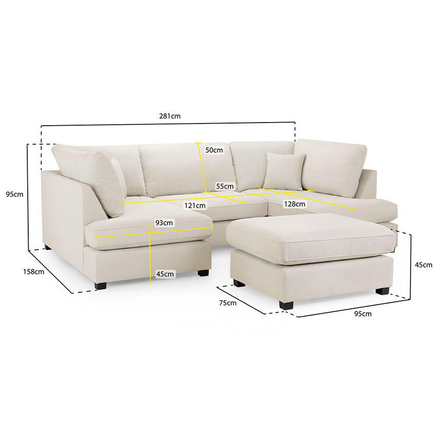 Blake Classic Beige Fabric U Shape Corner Sofa Suite