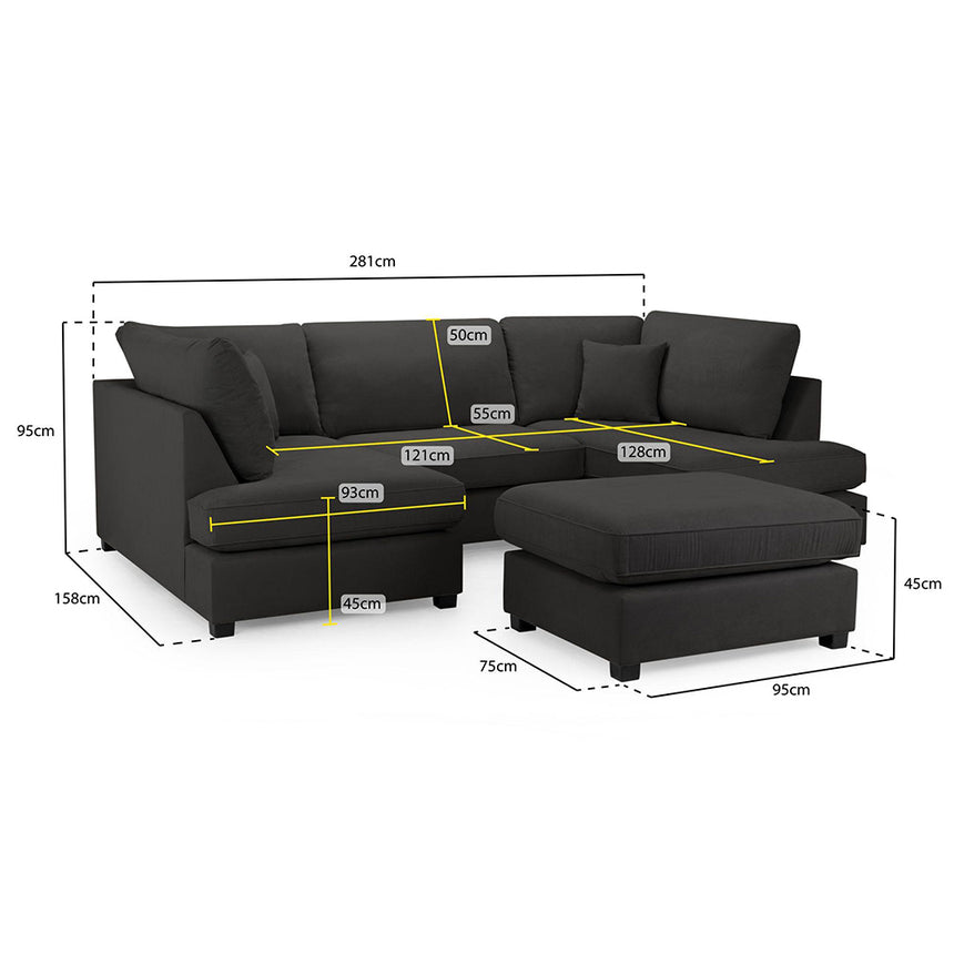 Blake Classic Black Fabric U Shape Corner Sofa Suite
