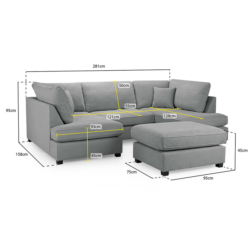 Blake Classic Grey Fabric U Shape Corner Sofa Suite