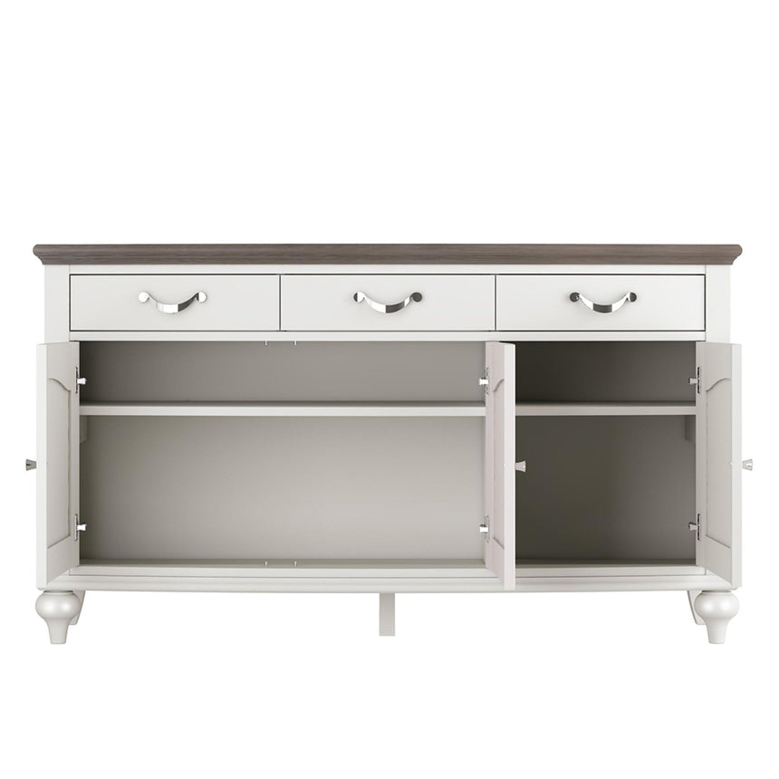 Carolina Grey Washed Oak and Soft Grey 3 Drawer Wide Sideboard