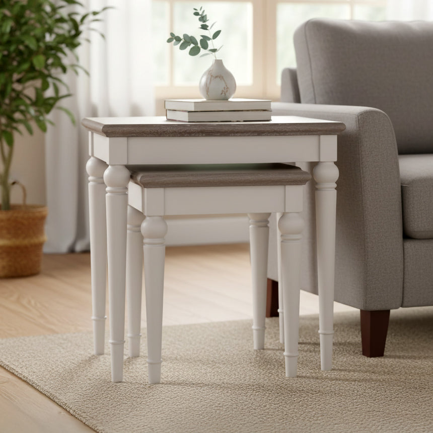 Carolina Grey Washed Oak and Soft Grey Nest Of Lamp Table