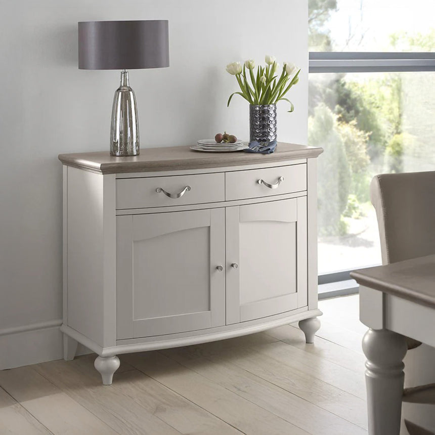 Carolina Grey Washed Oak and Soft Grey 2 Drawer Narrow Sideboard