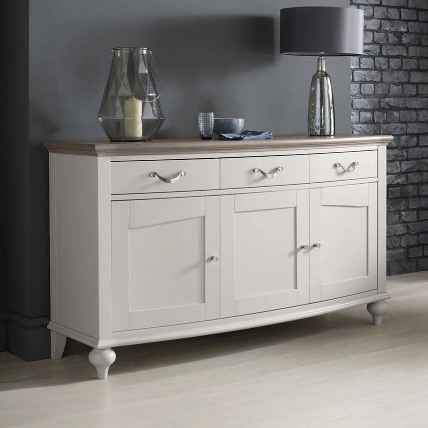 Carolina Grey Washed Oak and Soft Grey 3 Drawer Wide Sideboard