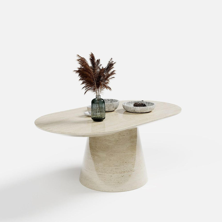 Carrera Coffee Table - Oval - Travertine Beige Engineered Marble