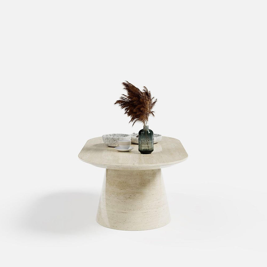 Carrera Coffee Table - Oval - Travertine Beige Engineered Marble