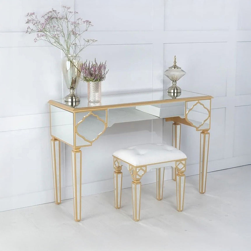 Bari Mirrored Gold Trim Dressing Table
