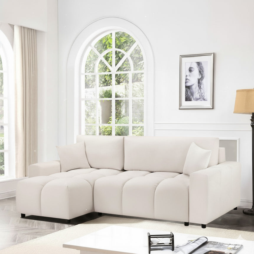 Celine Beige Fabric Left Hand Facing Corner Sofabed with Storage