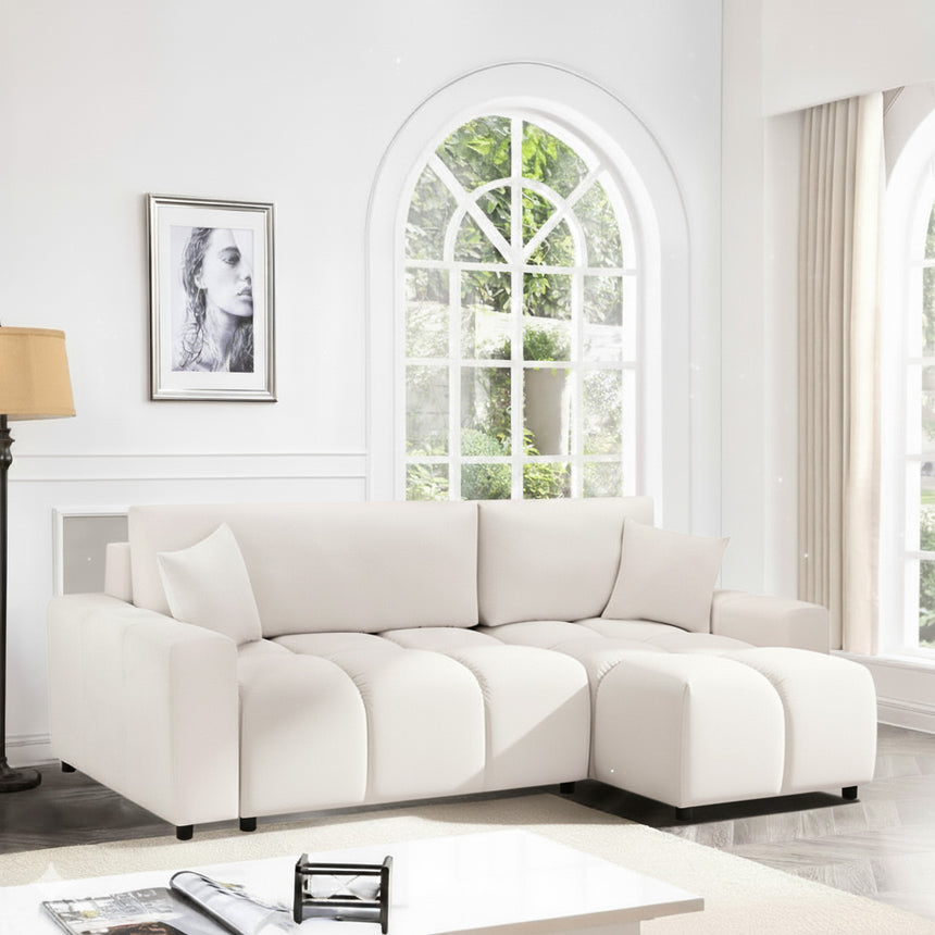 Celine Beige Fabric Right Hand Facing Corner Sofabed with Storage