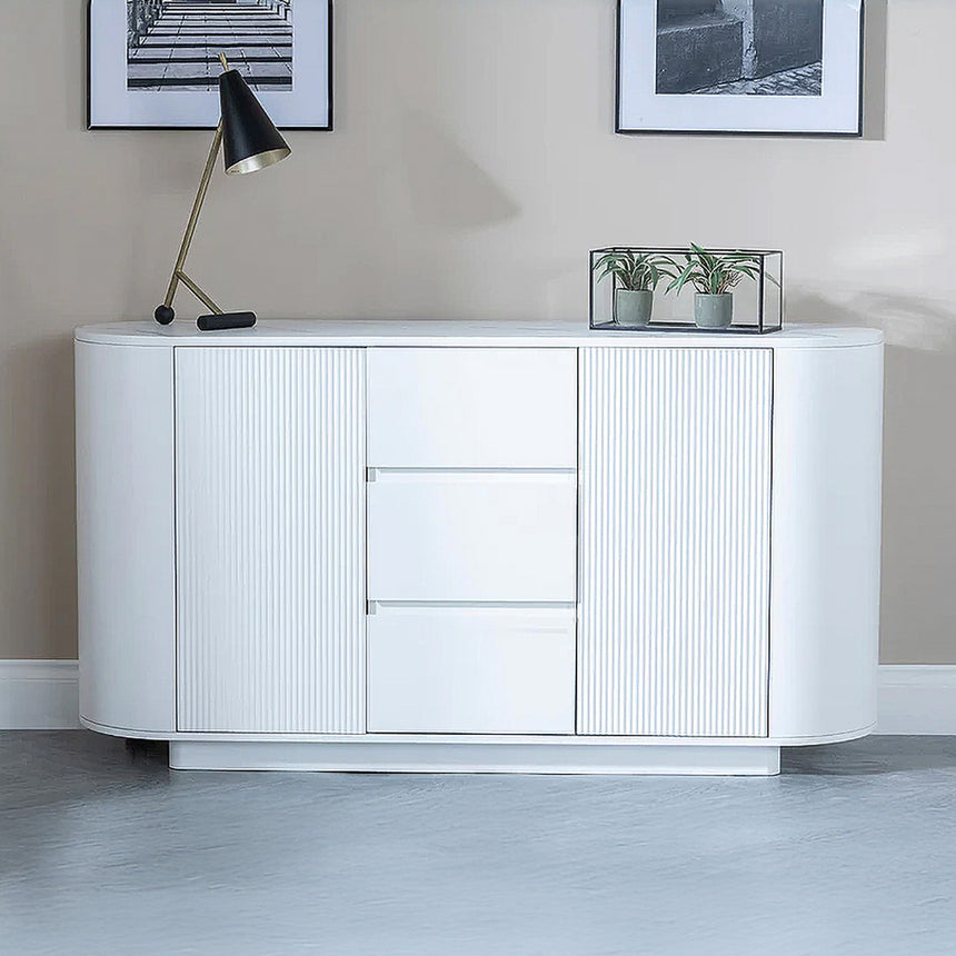 Chadwell White Marble 2 Door Curved Fluted Sideboard - 160cm