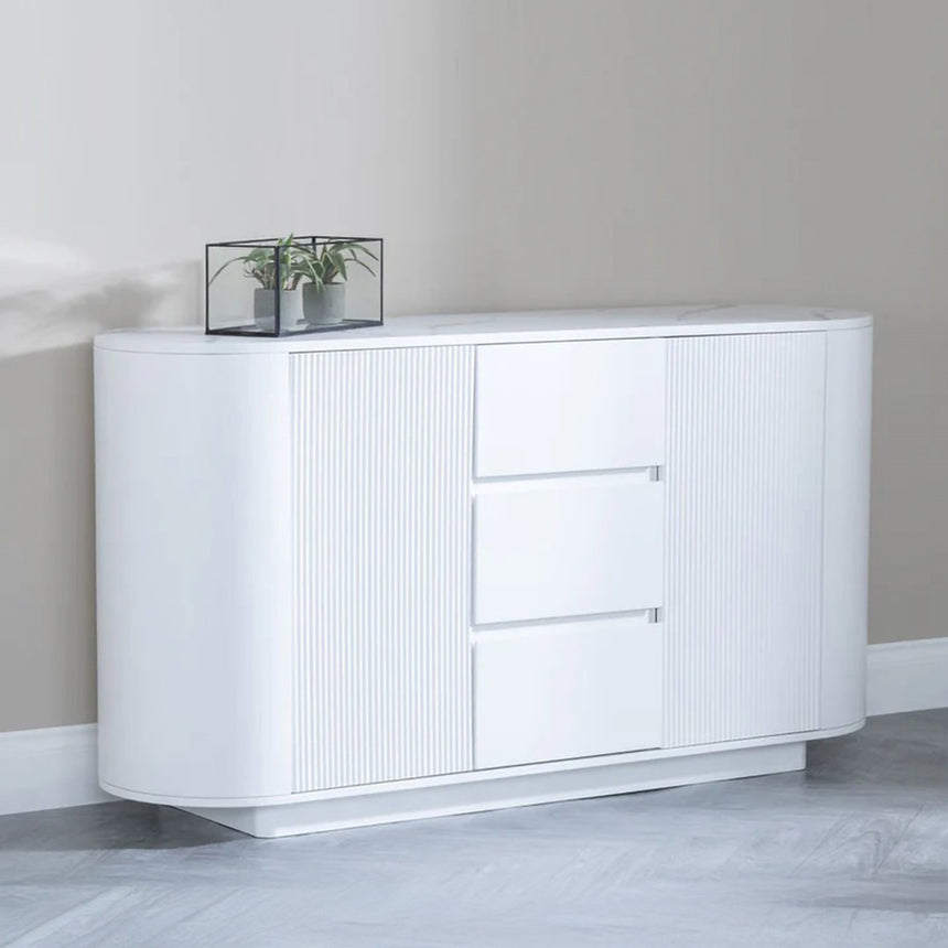 Chadwell White Marble 2 Door Curved Fluted Sideboard - 160cm
