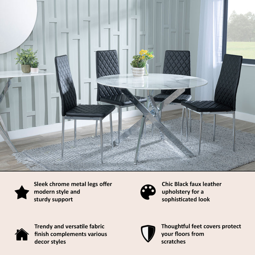 Novato Leather Dining Chairs with Chrome Metal Legs