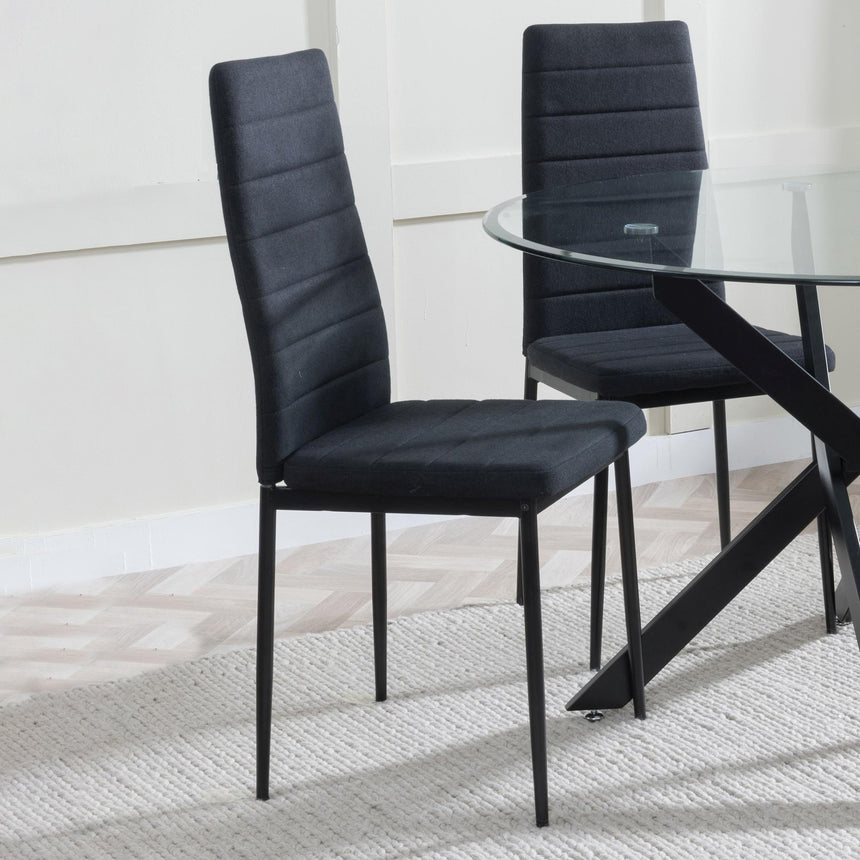 Lido Dining Chair in Black Colour Fabric with Black Legs