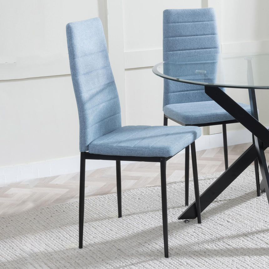 Lido Dining Chair in Blue Colour Fabric with Black Legs